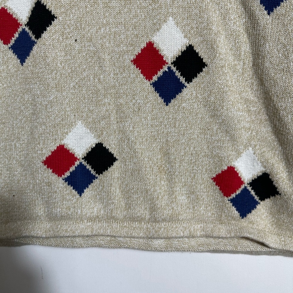 Vintage 1989s Liz Claiborne Golf Collared Sweater Argyle Knit 100% Cotton - Picture 3 of 6
